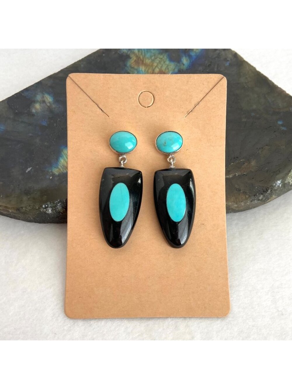 Jay King Sterling Silver 925 Turquoise Black Onyx Dangle Drop Earrings